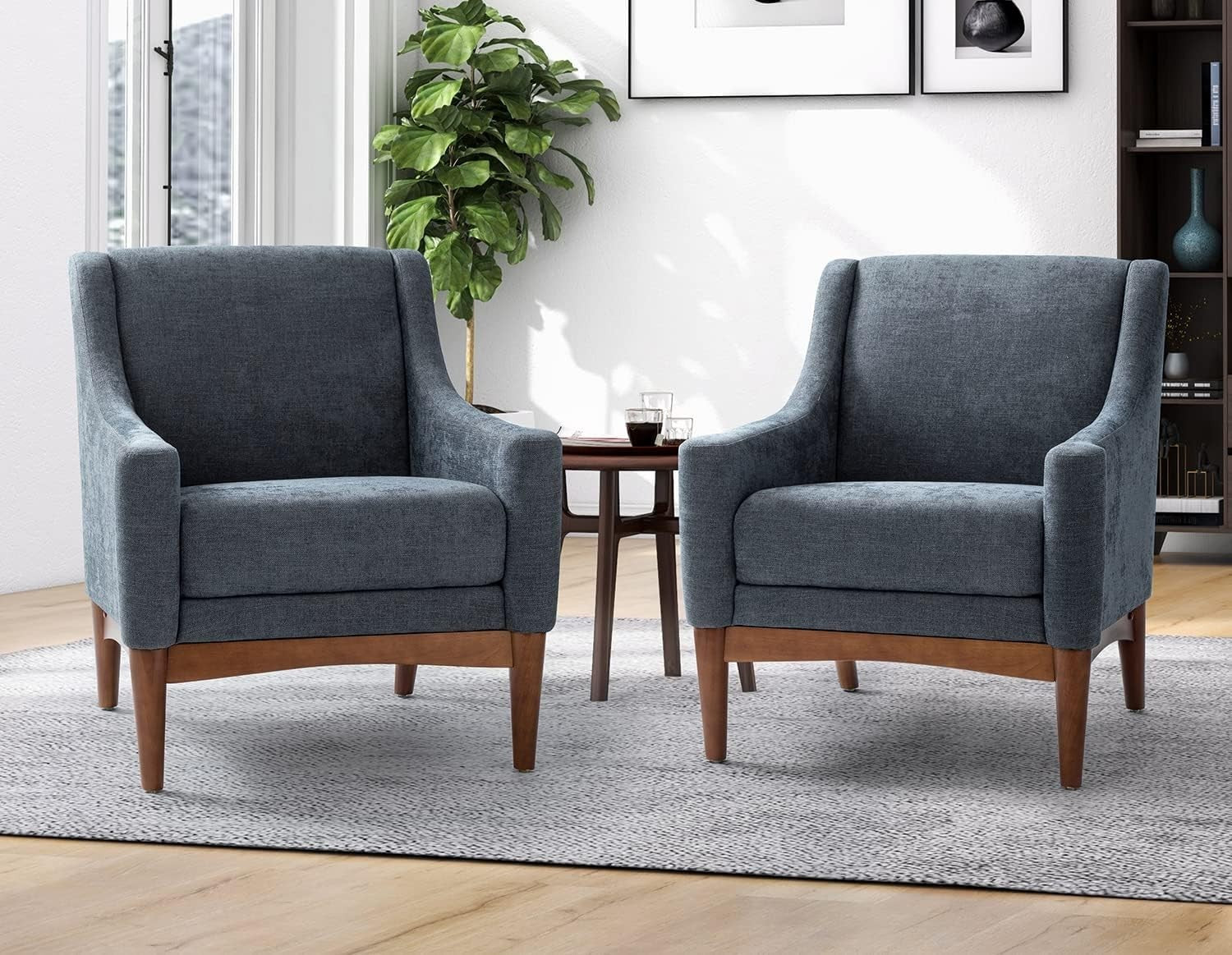 Set of 2 Charcoal Grey Accent Chairs Lounge Armchairs for Living Room
