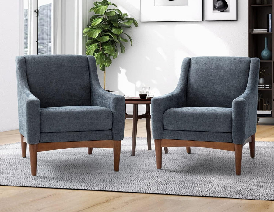 Set of 2 Charcoal Grey Accent Chairs Lounge Armchairs for Living Room
