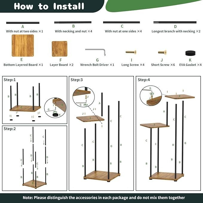 3 Tier Metal & Wood Tall Plant Stand Indoor Corner Flower Display Shelf