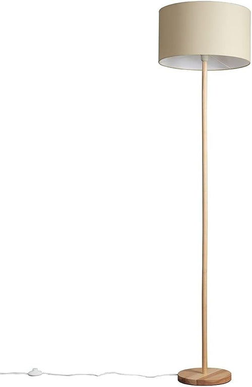 Scandi Wooden Floor Lamp Light Wood Stand with Beige Drum Shade LED