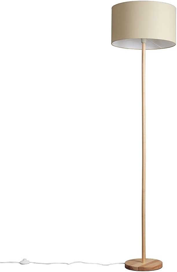 Scandi Wooden Floor Lamp Light Wood Stand with Beige Drum Shade LED