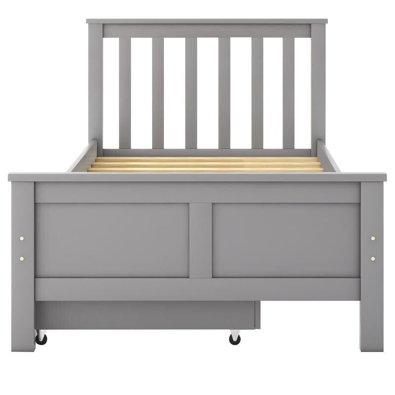 3FT Single Grey Wooden Bed Frame with Storage Drawers Kids Adults Solid Pine