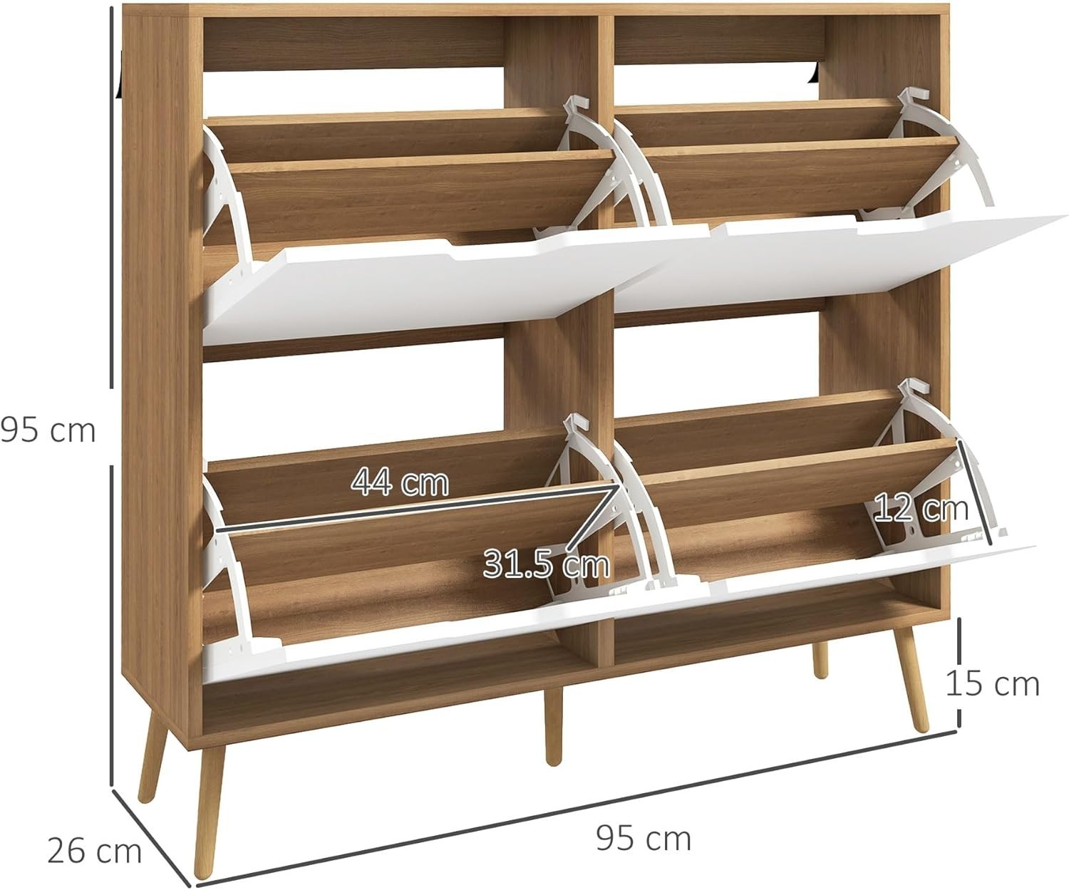 Slim Natural 4 Drawer Shoe Cabinet with Adjustable Shelves & Anti-Tip Straps