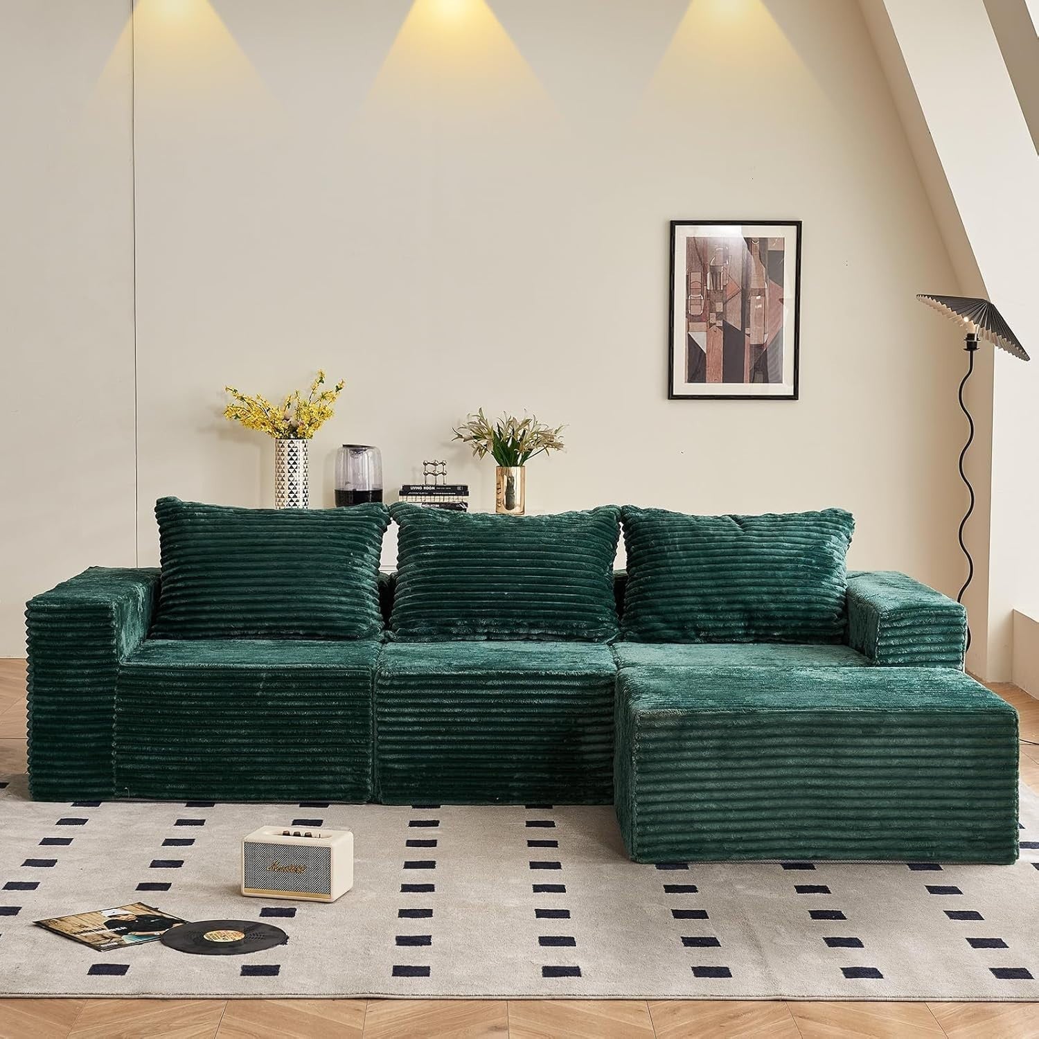 Modular 3/4 Seater Sofa Green Corner Couch No Assembly, Memory Foam, 274cm