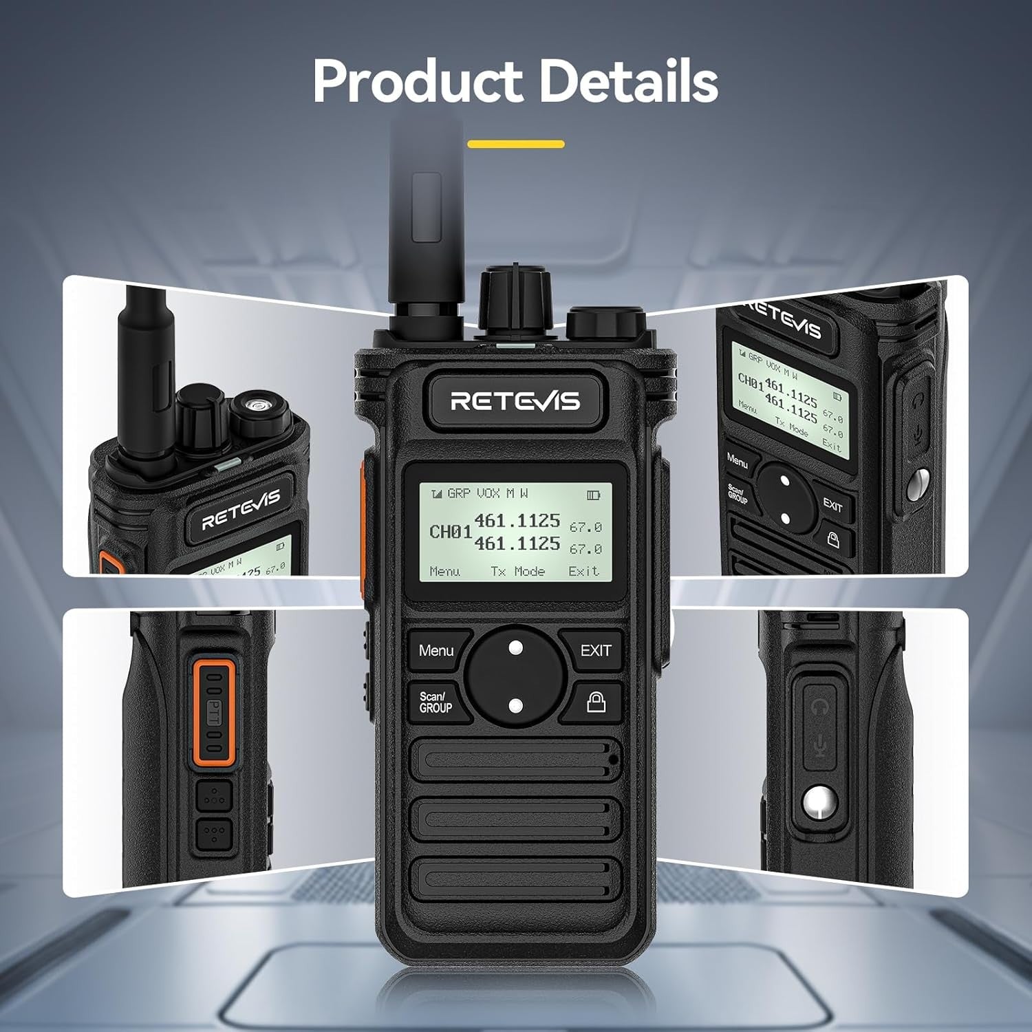 Long Range Walkie Talkies 3 Pack 2600mAh USB-C LCD Group Call Earpiece