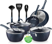 11pcs Blue Diamond Non Stick Cookware Set Induction Ready Pots and Pans with Lid