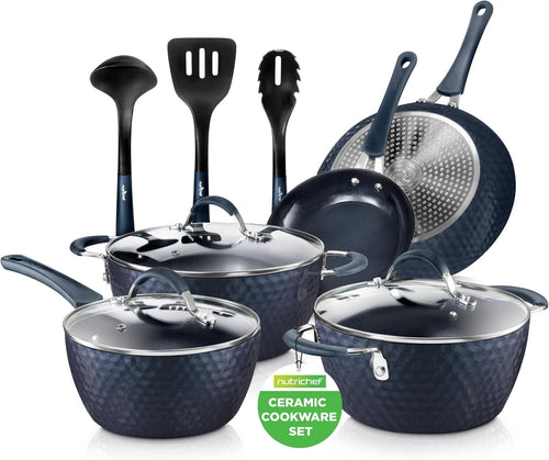 11pcs Blue Diamond Non Stick Cookware Set Induction Ready Pots and Pans with Lid