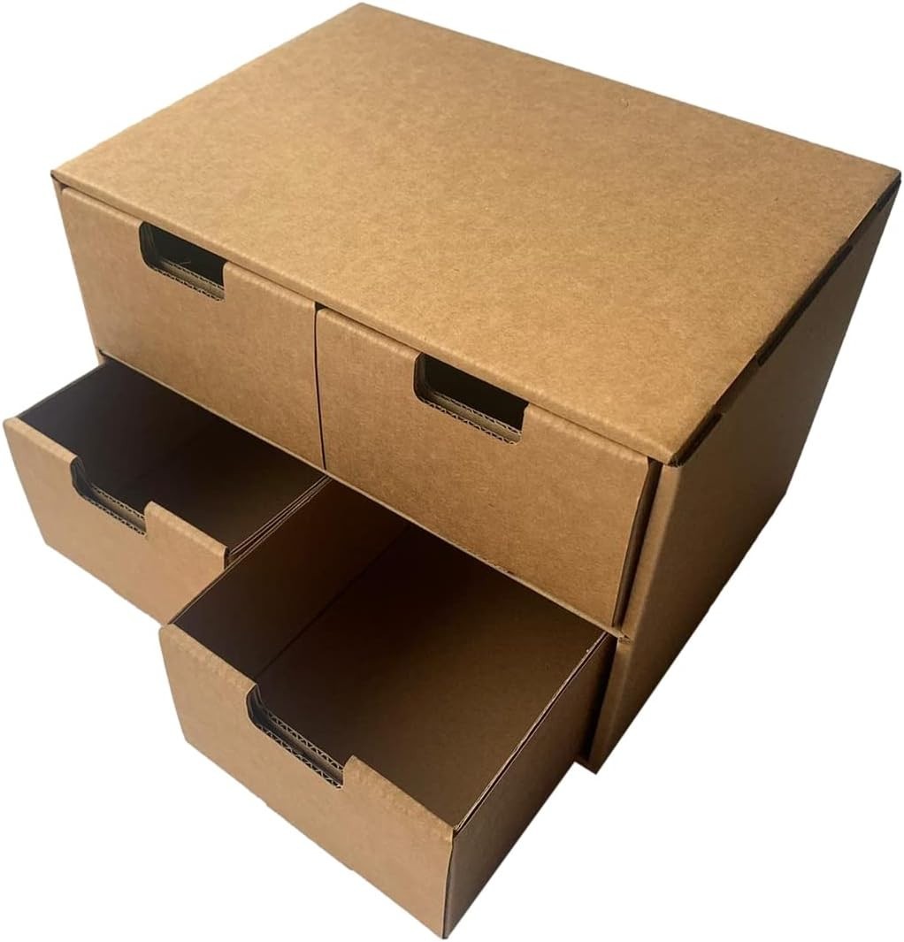 Kraft Desktop Organiser Drawers DIY Storage Boxes 4-Drawer Set