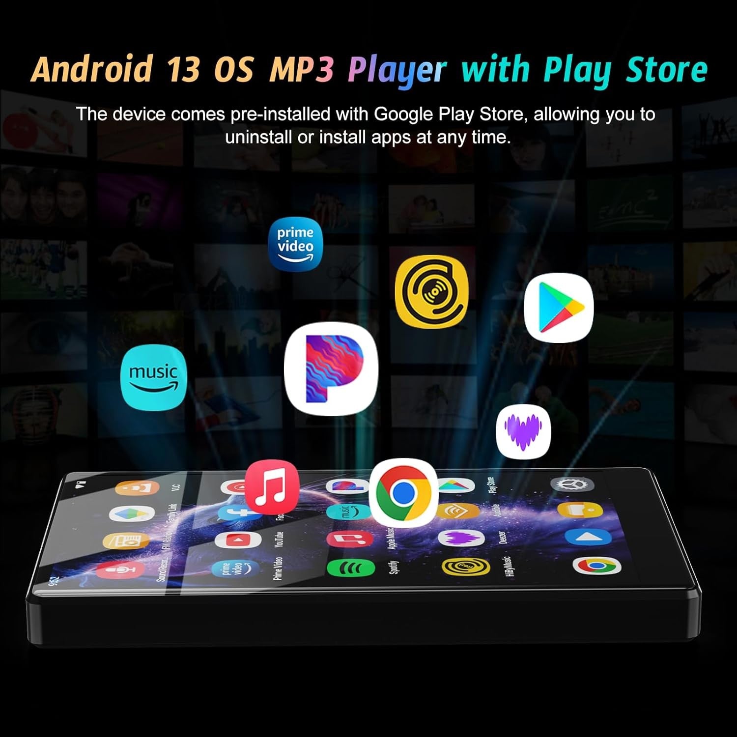 96GB MP3 MP4 Player Black 5" Android 13 Bluetooth WiFi