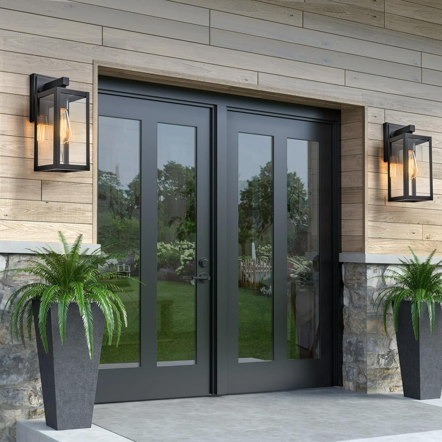 2 Pack Outdoor Wall Lantern Lights E27 IP44 Waterproof Black Sconces