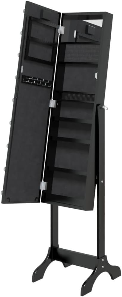 LED Standing Mirror Jewelry Cabinet Tilt Adjustable Storage Armoire Black