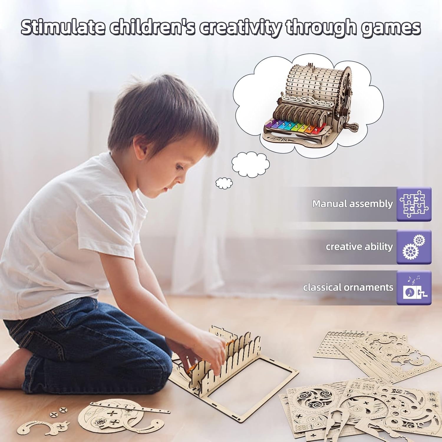 Hand Cranked 3D Wooden Piano Puzzle Model Kit, Music & DIY Craft Gift