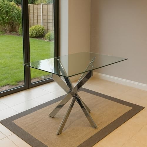 Clear Glass Dining Table 120x70cm Rectangle Chrome Legs Modern Design