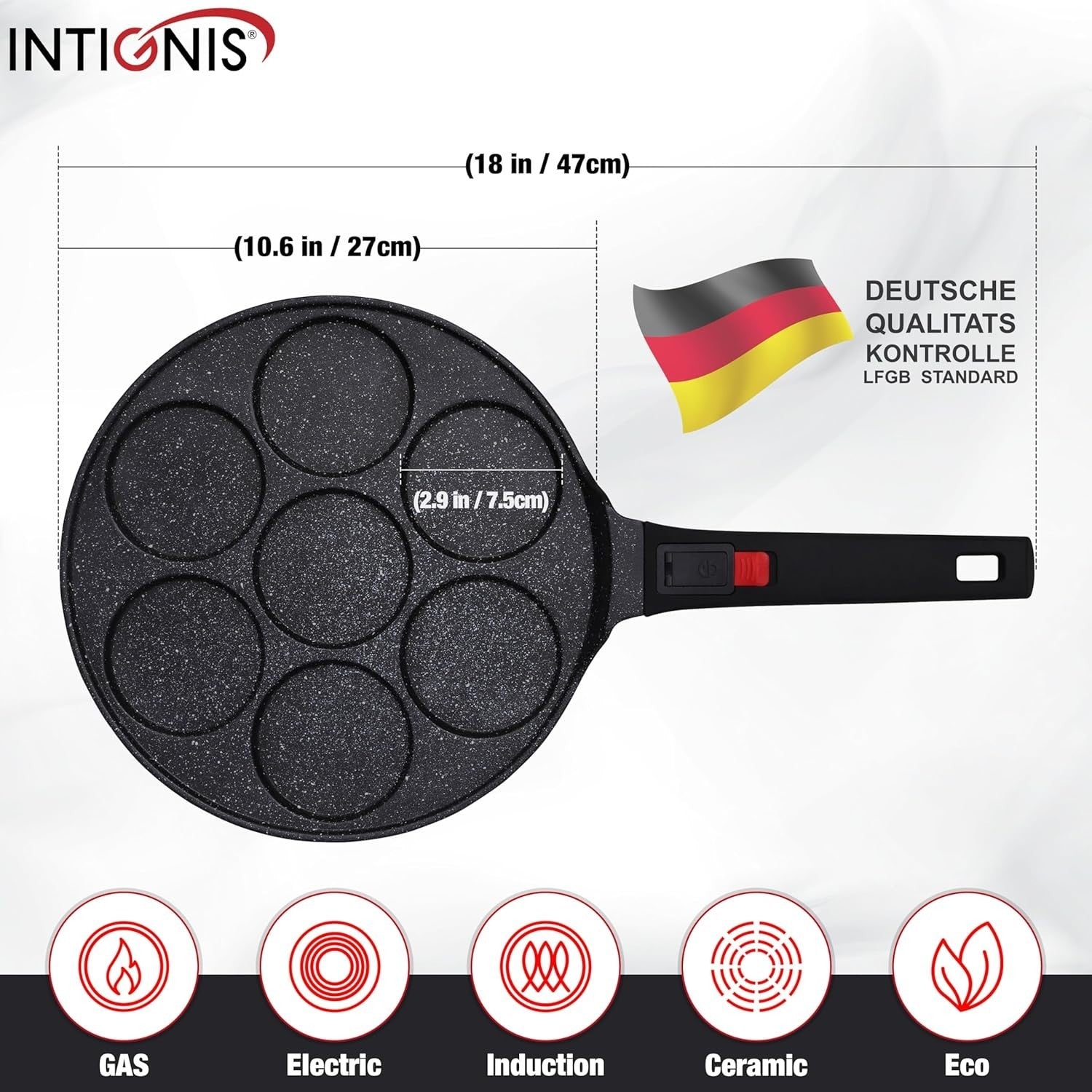 Multi-Hole Non-Stick Pancake Pan 7-Cup Maker w/ Removable Handle, Induction Safe