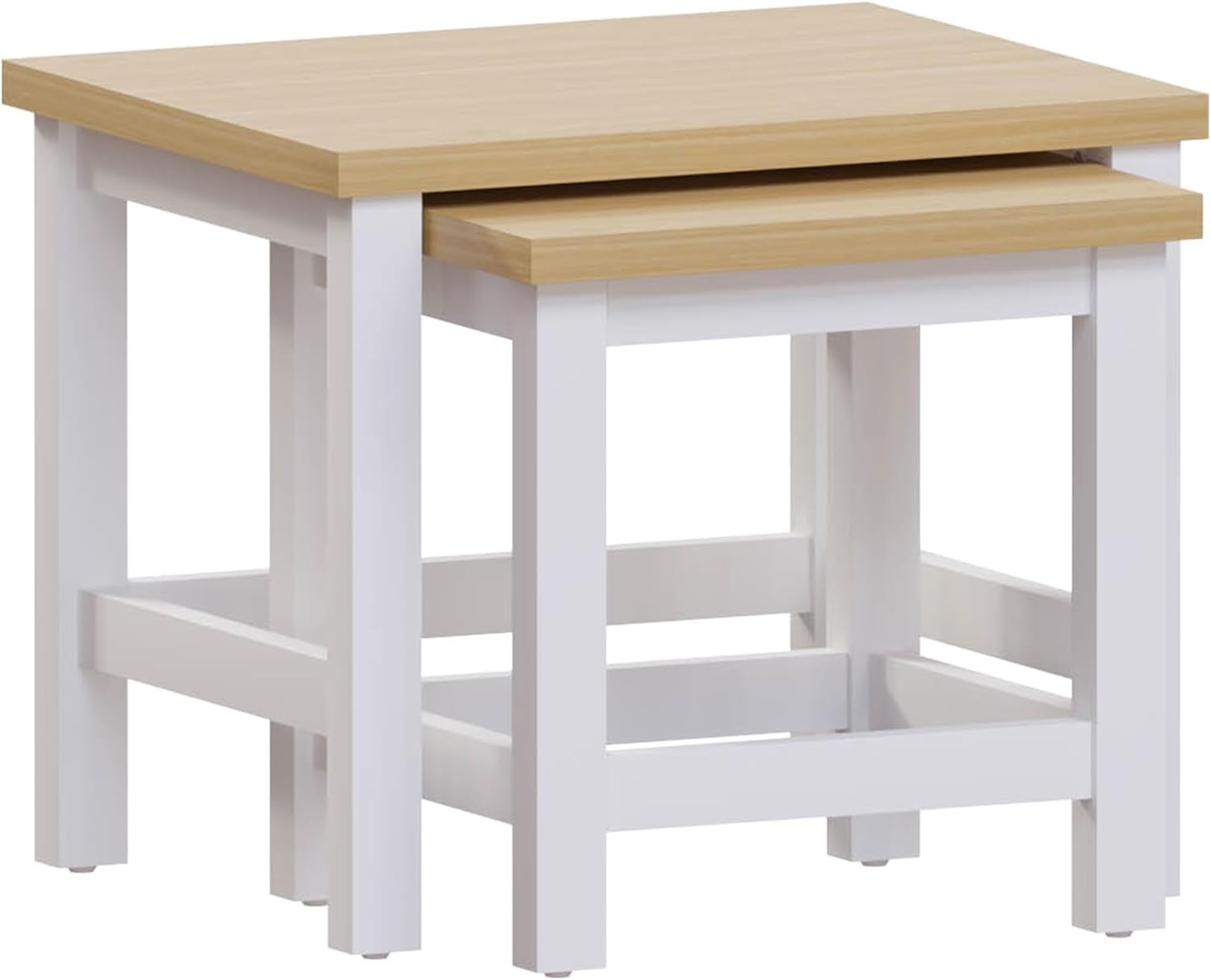 Space Saving Nesting Side Tables White & Oak Modern Living Room Nightstand