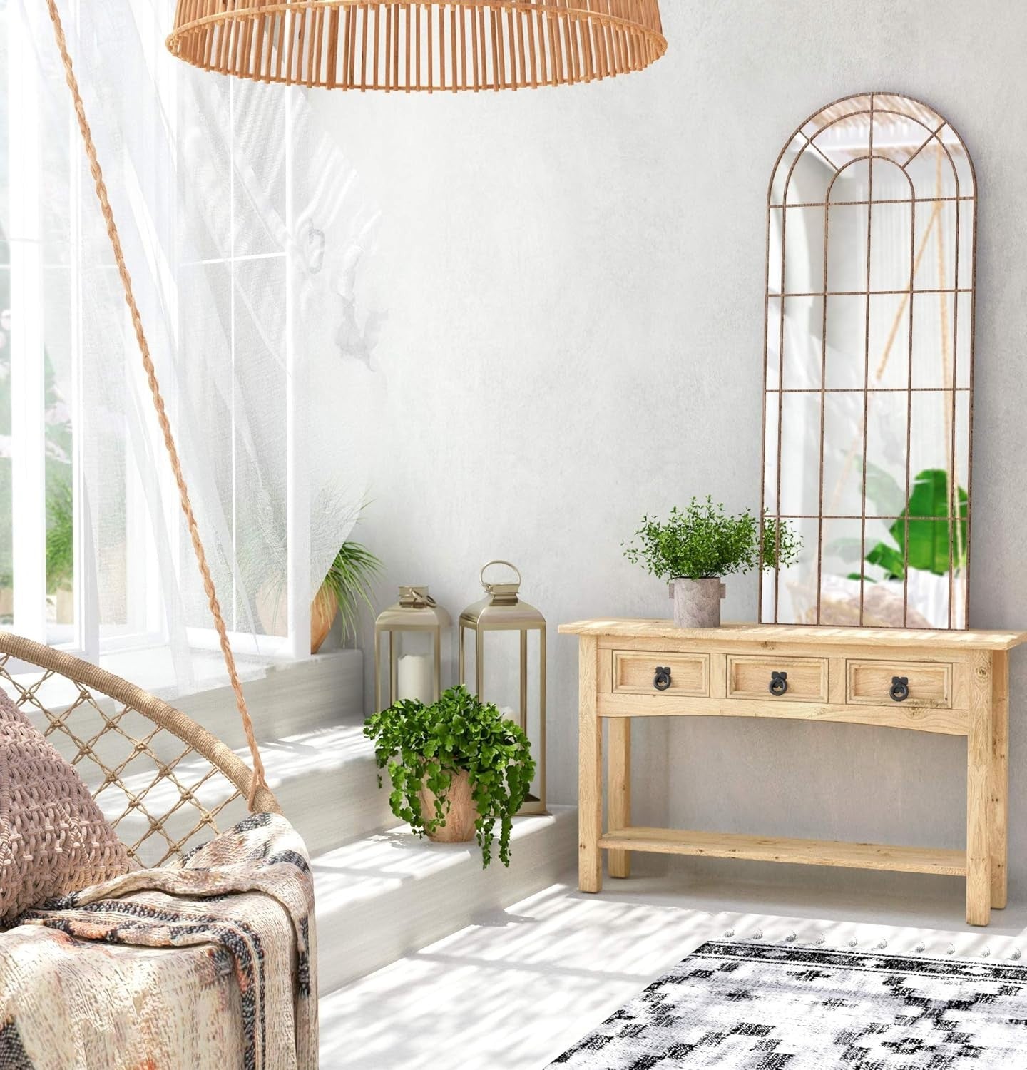 Rustic Console Table with 3 Drawers – Solid Pine Hallway Storage Unit