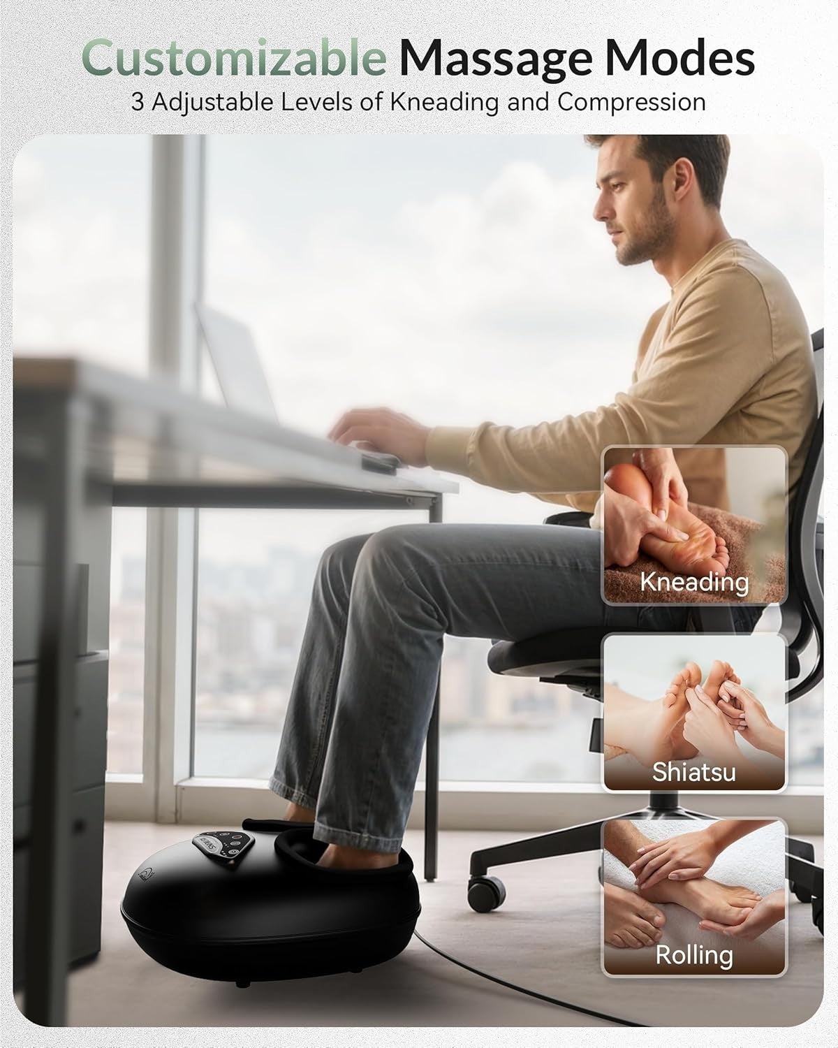 Deep Kneading Foot Massager with Heat, Shiatsu, Compression & Vibration