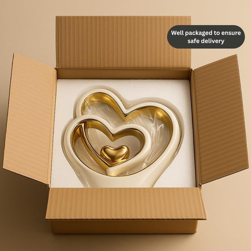 Gold Heart Ornament Modern Ceramic Sculpture Wedding Gift Home Decor 25.5cm