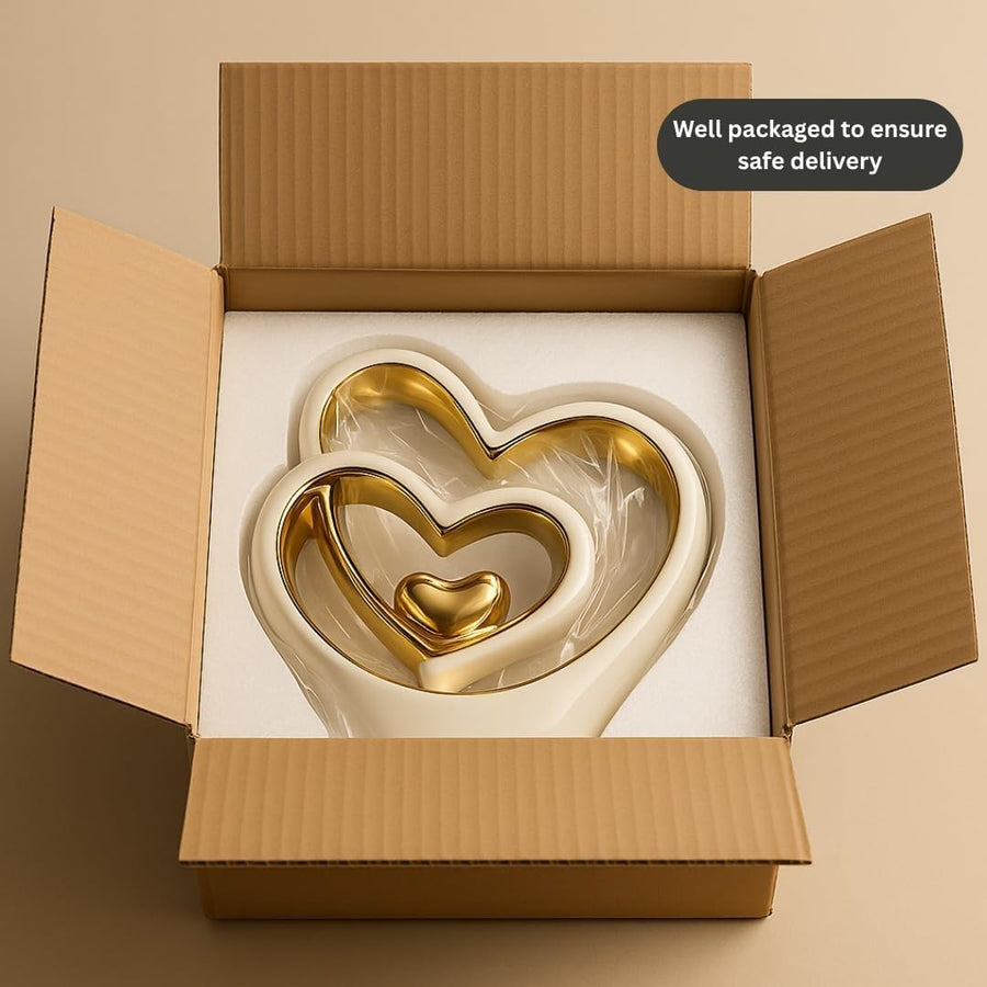 Gold Heart Ornament Modern Ceramic Sculpture Wedding Gift Home Decor 25.5cm