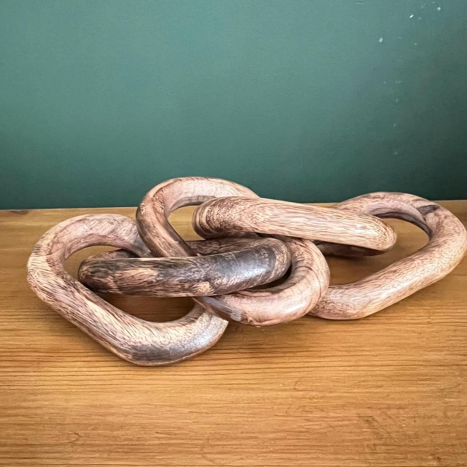 Rustic Wooden 5-Link Chain Ornament | 40cm Decorative Sculpture | Shelf & Table