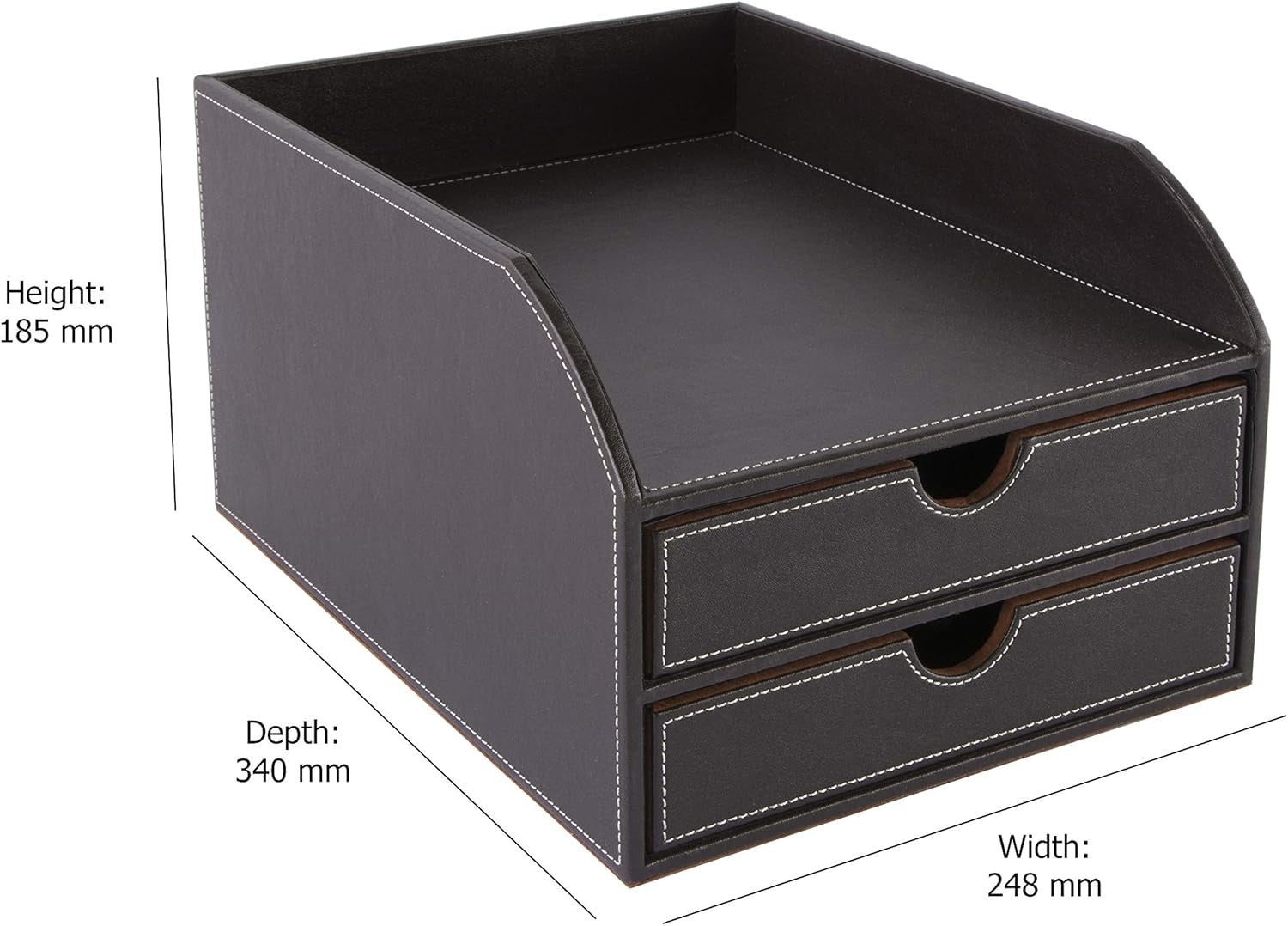 Faux Leather 2-Tier Desk Paper Sorter A4 Document File Organiser