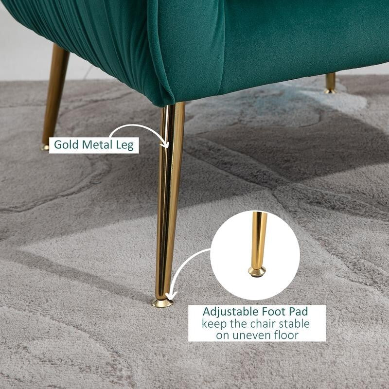 Emerald Green Velvet Accent Chair – Gold Legs, Shell Tub Armchair, Comfy Seat