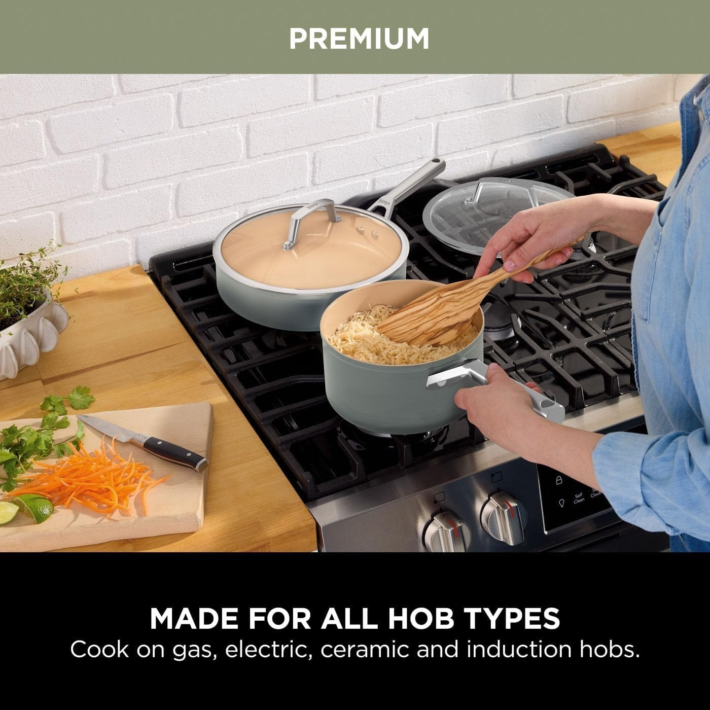 5Pcs Ceramic Terracotta & Grey Non Stick Frying Pans Saucepan Cookware Set