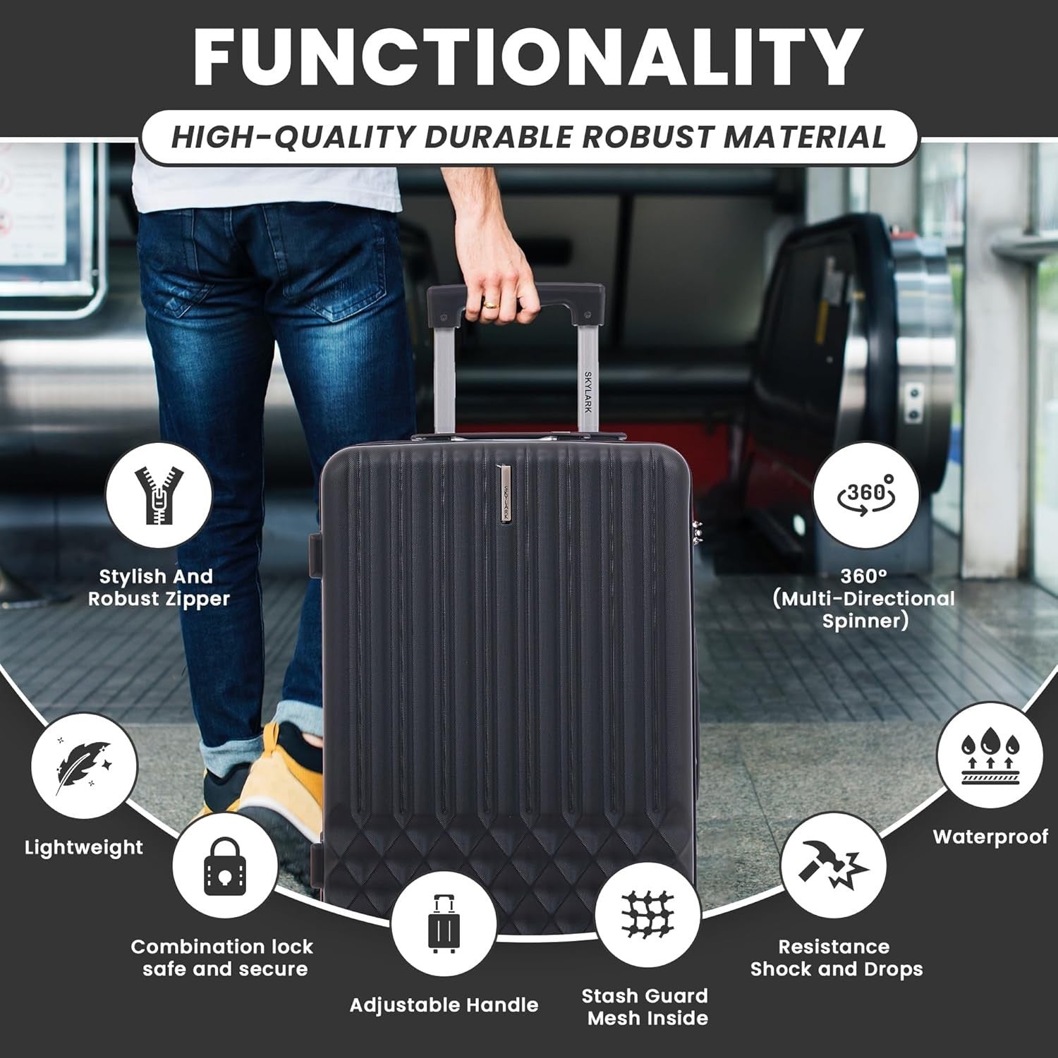 24 Inch Medium ABS Hard Shell Suitcase Lightweight Spinner 4 Wheels 66L