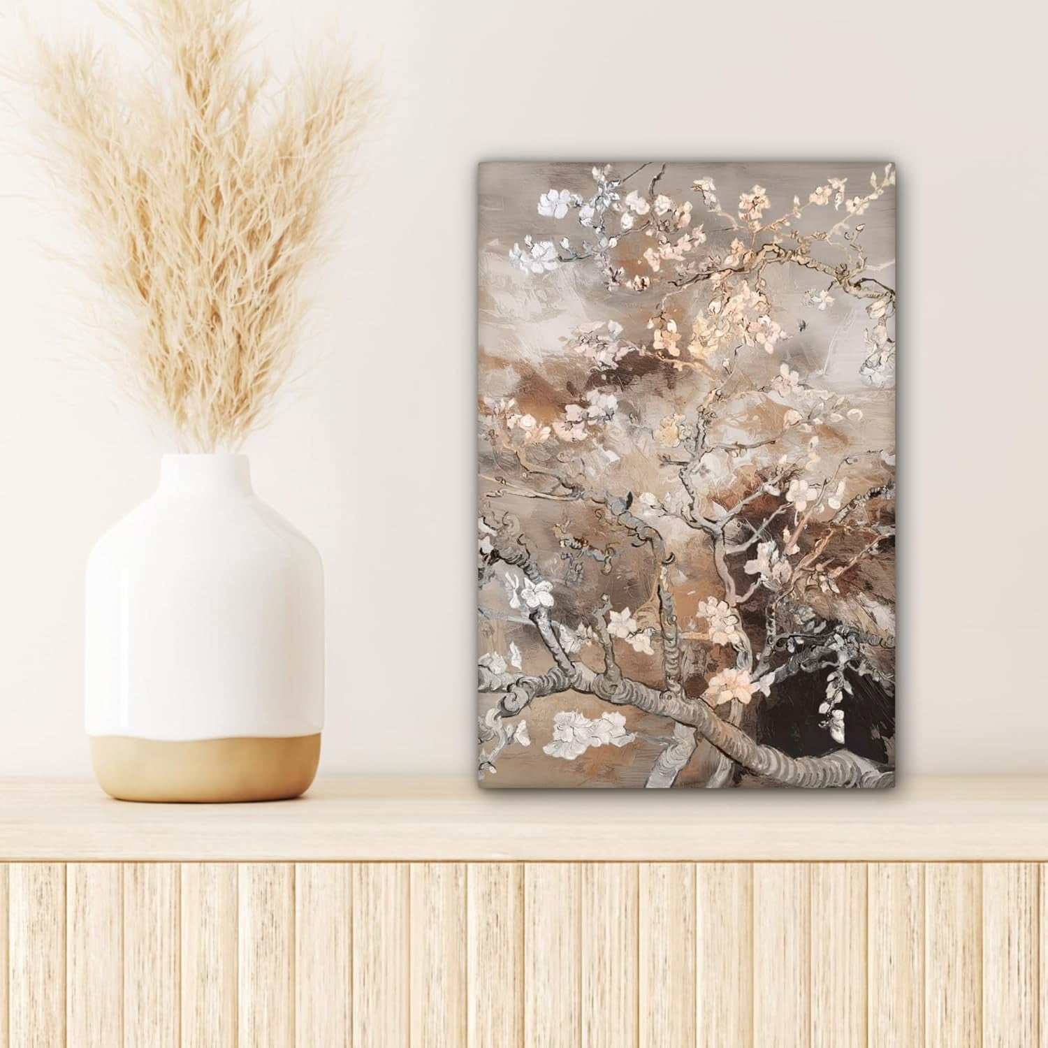 Almond Blossom Canvas Wall Art 20x30cm Beige Floral Framed Print