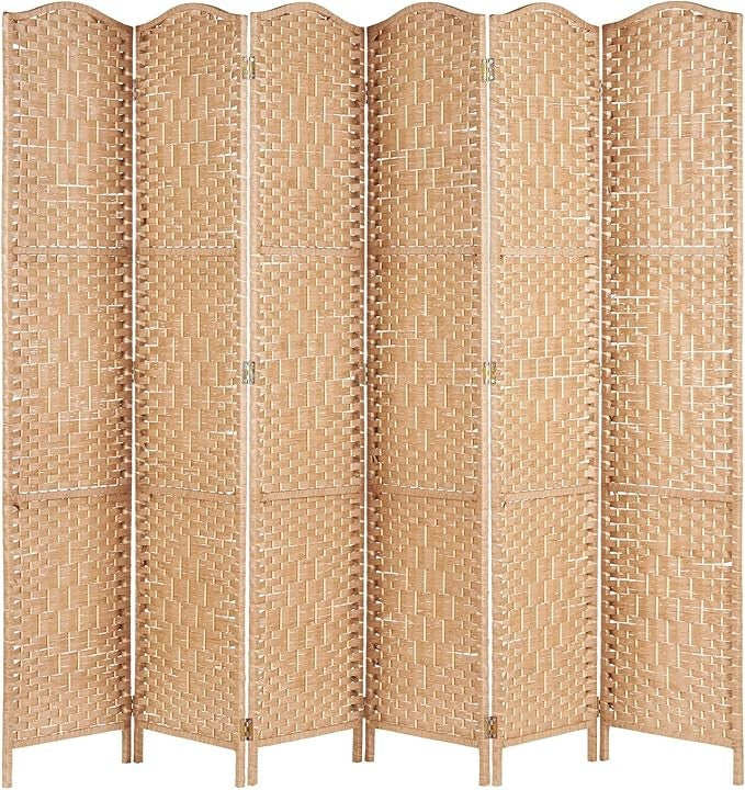 Wicker Folding Room Divider Screen 6 Panel Natural Solid Weave Privacy Partition