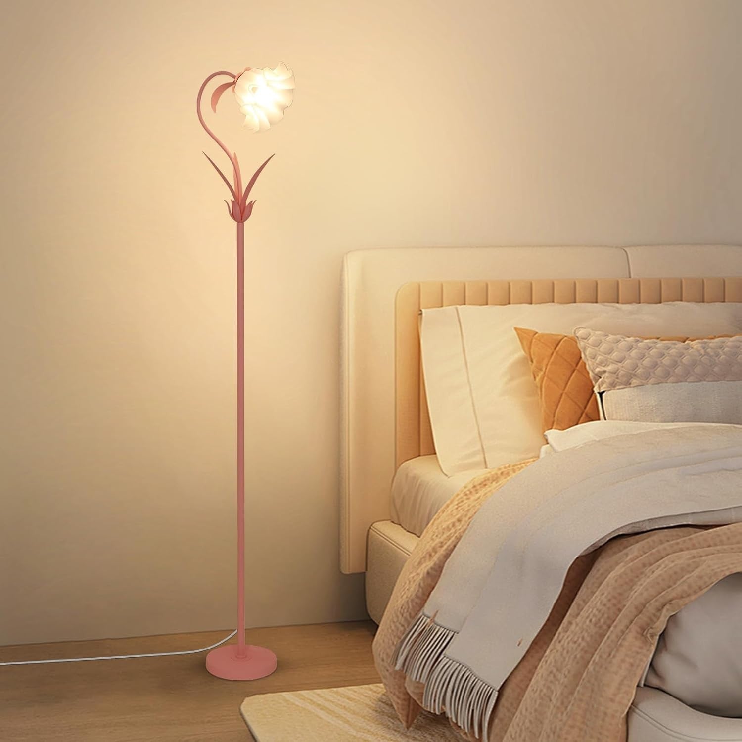Pink Flower Floor Lamp Modern Standing Light Foot Switch Bedroom Living Room