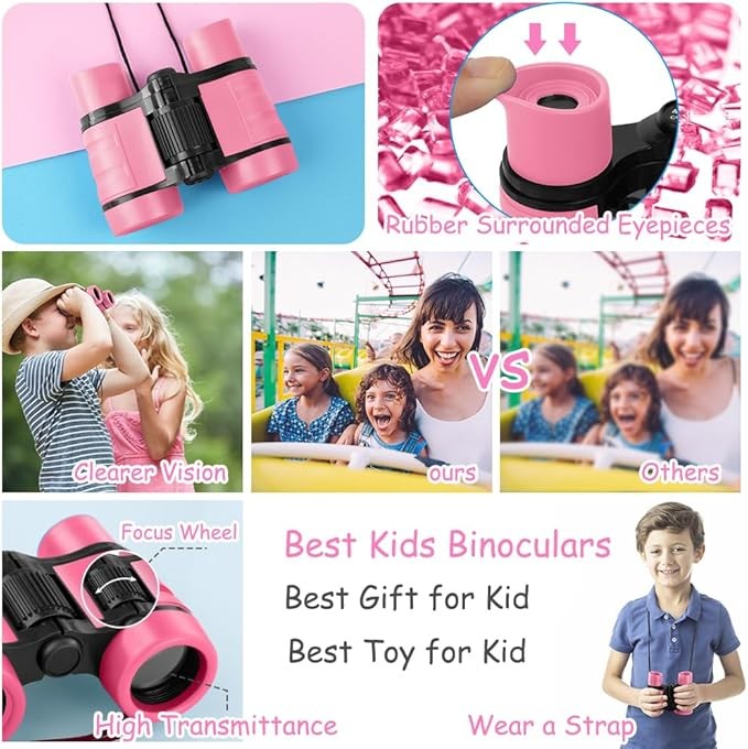 Kids 4x30 Pink Shockproof Binoculars | Outdoor Explorer Toy Ages 3–12