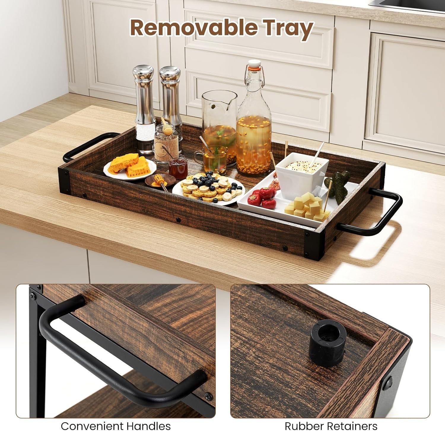 Industrial 3 Tier Bar Cart Wine Rack Glass Holder Trolley
