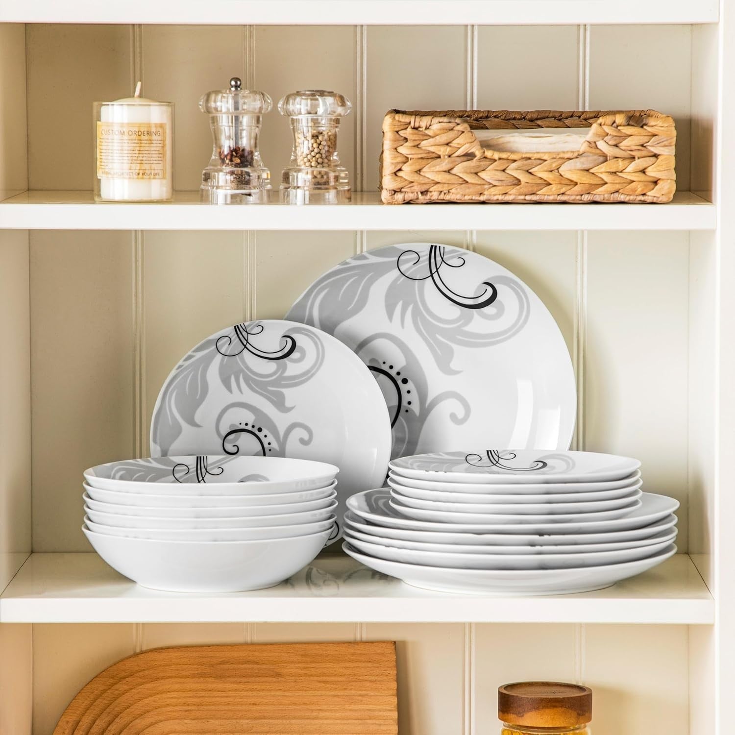 18 Piece Porcelain Dinner Set Plates Bowls Modern Swirl Dishwasher Safe