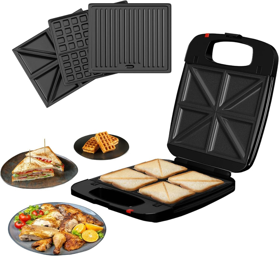 3-in-1 Toastie Maker Waffle Panini Grill 1200W Removable Plates