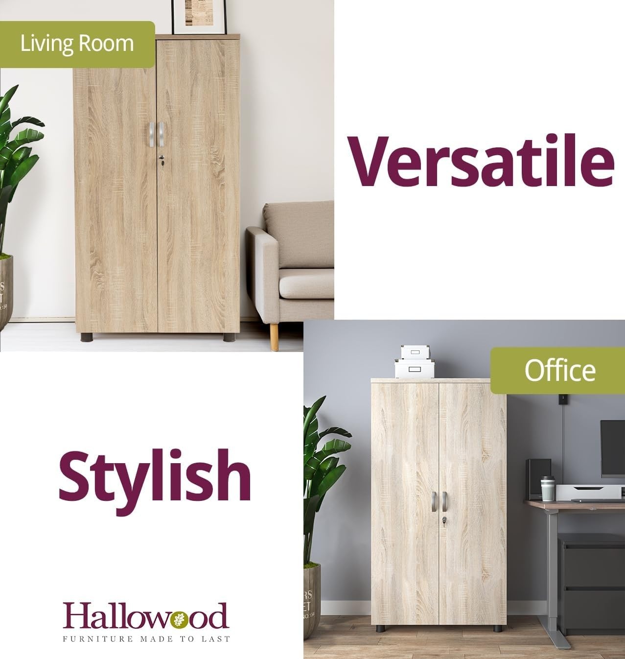 Tall Oak Effect Lockable Office Cupboard 4 Shelf Storage Cabinet