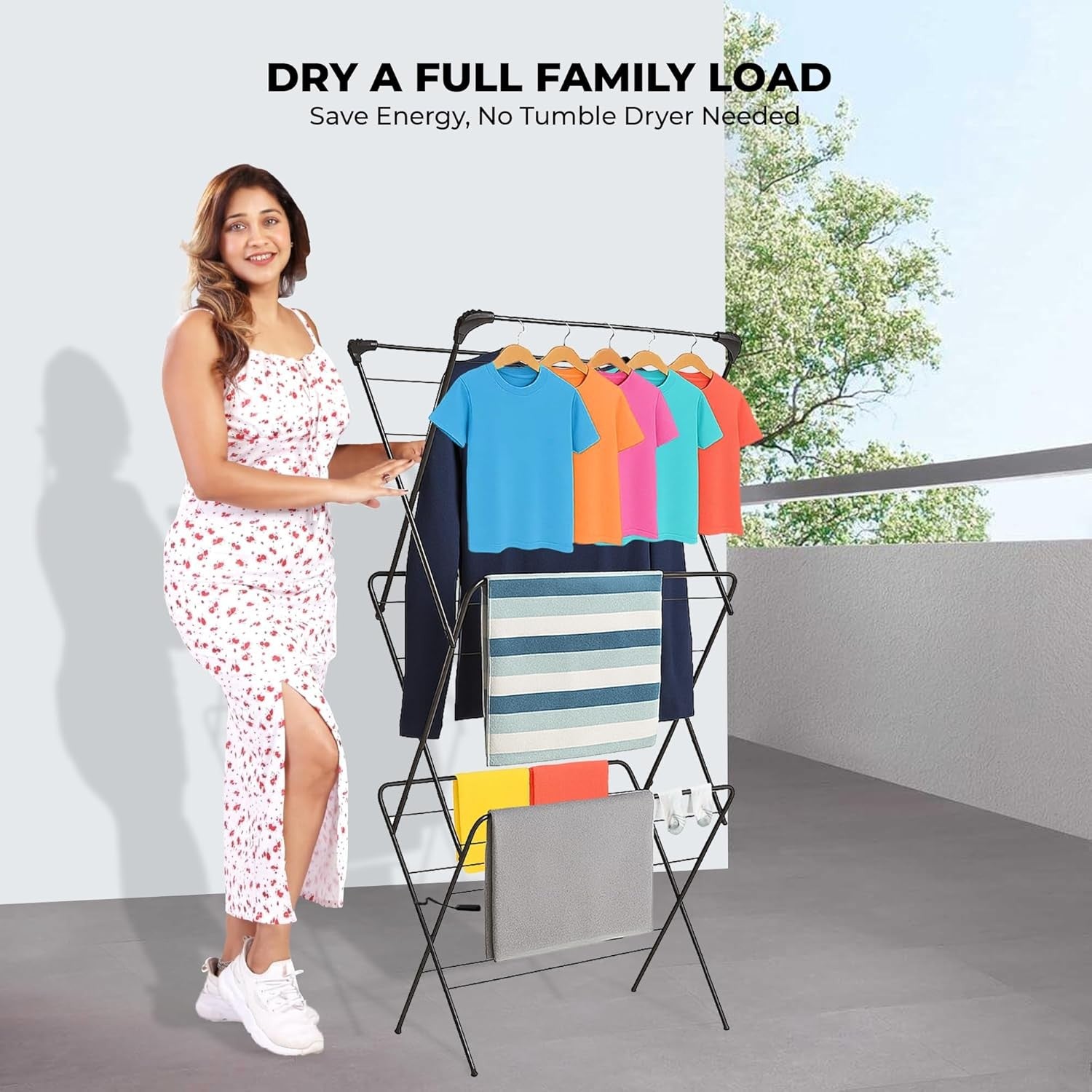 3 Tier Clothes Airer Folding Laundry Drying Rack Space Saving Indoor Outdoor