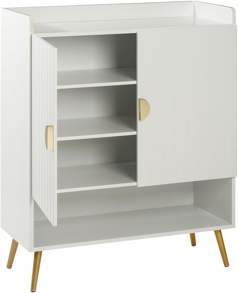 Modern White Shoe Cabinet 2 Door Cupboard w/ Adjustable Shelves 80x35x100cm