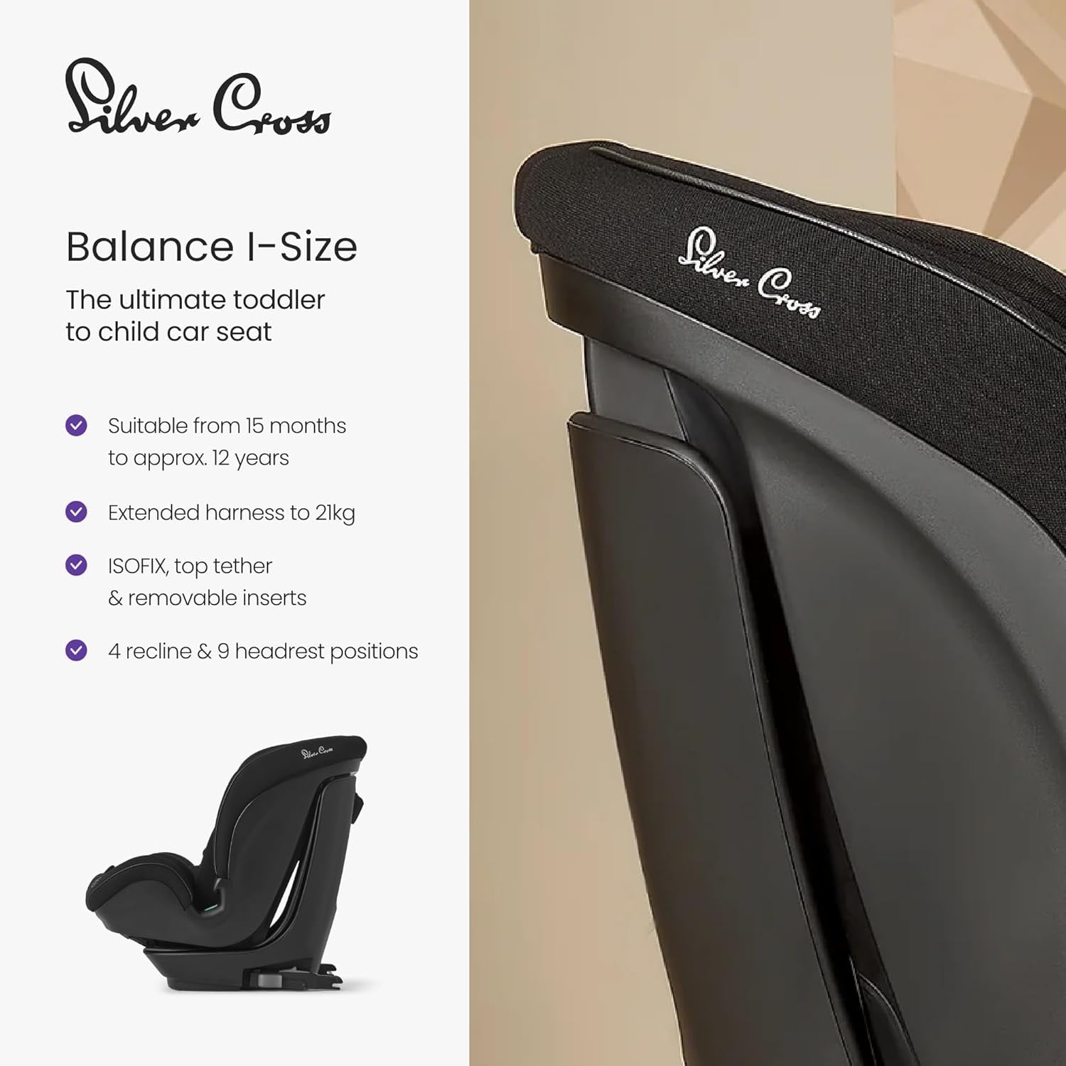 i-Size Toddler Car Seat ISOFIX 15 Months–12 Years 5-Point Harness