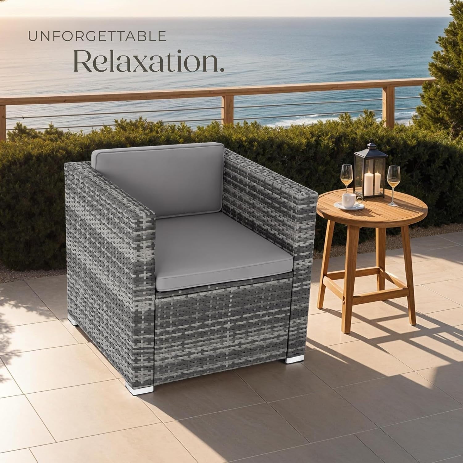 Rattan Garden Armchair UV Resistant Cushioned Lounge Chair Patio Conservatory