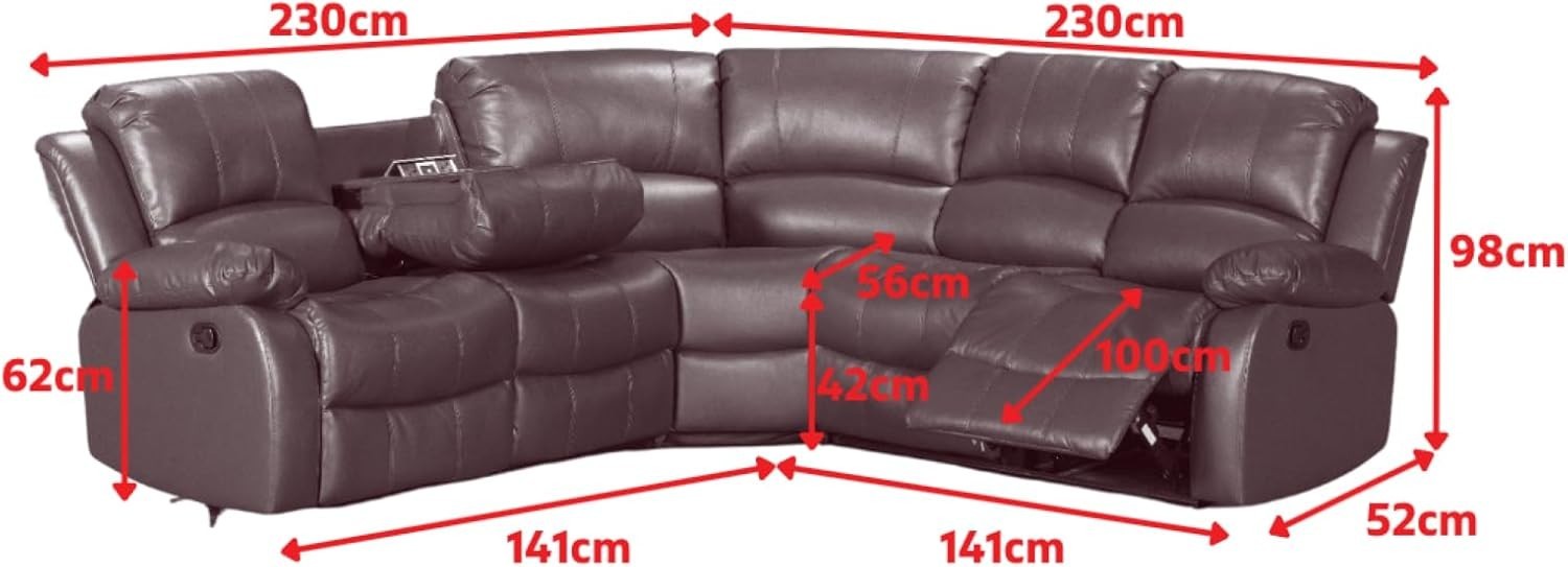 Electric Recliner 5-Seater L Shaped Corner Sofa with USB & Cupholders Dark Grey