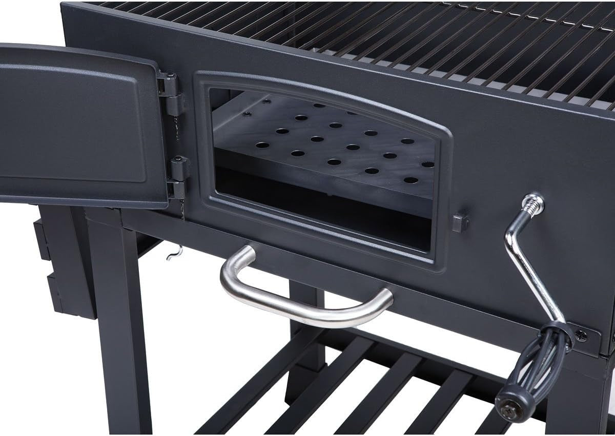 XL Smoker BBQ Grill Outdoor | Adjustable Charcoal Pan | 2 Folding Tables