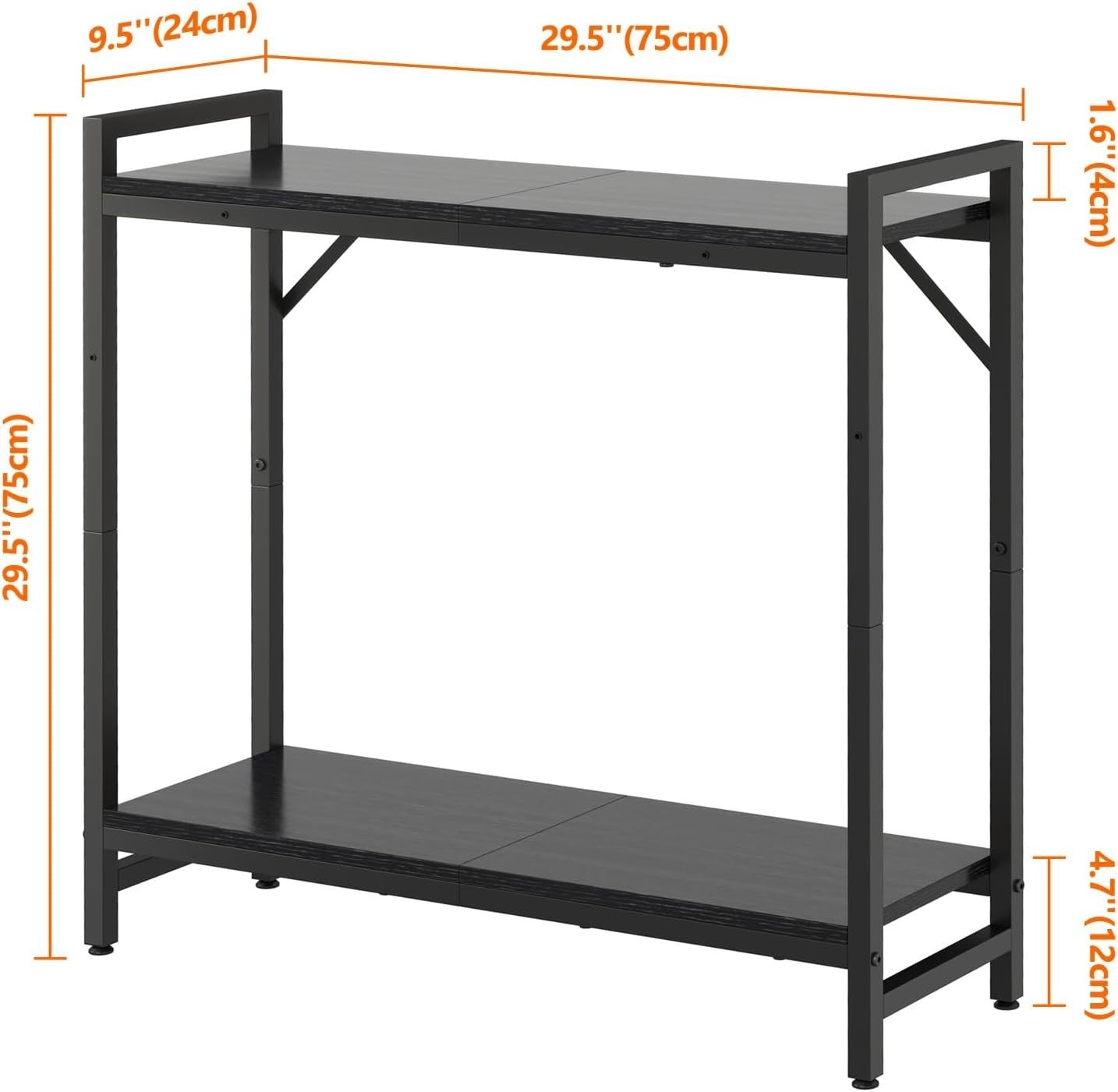 Narrow Console Table 2-Tier Entryway Shelf, Industrial Black, 29.5” W