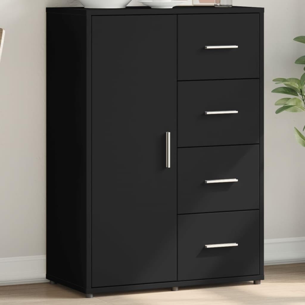Modern Black Engineered Wood Sideboard Cabinet with Shelves & Storage