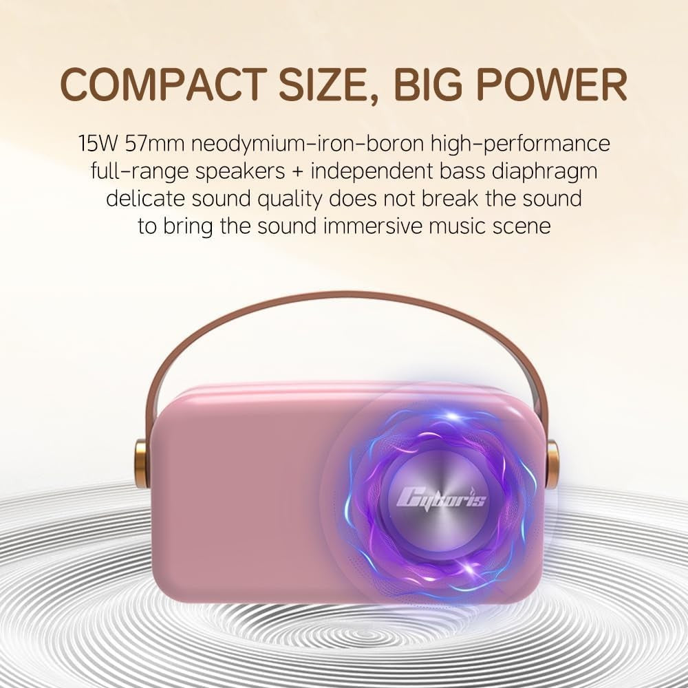 Bluetooth Karaoke Machine 15W Speaker 2 Mics LED Lights Purple