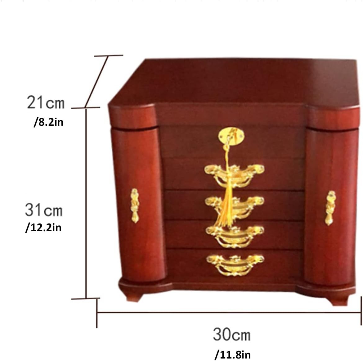 Wooden Jewelry Armoire Cabinet with Flip Top Mirror Drawers Side Doors