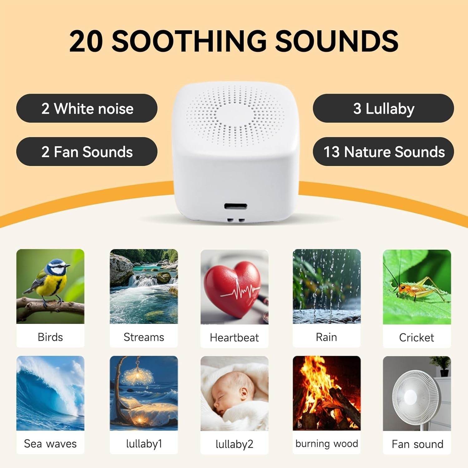 White Noise Sound Machine with Night Light & Sleep Timer for Adults