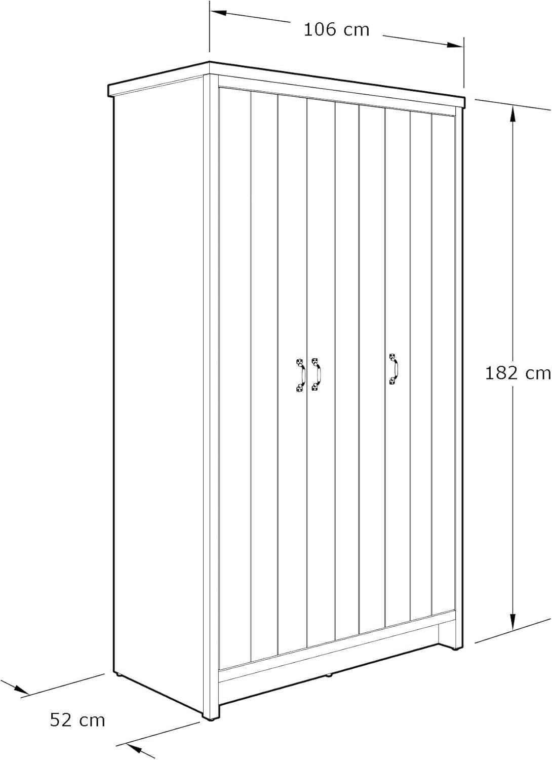 3 Door Oak Wardrobe Hanging Rail Shelves Storage Unit Bedroom Modern
