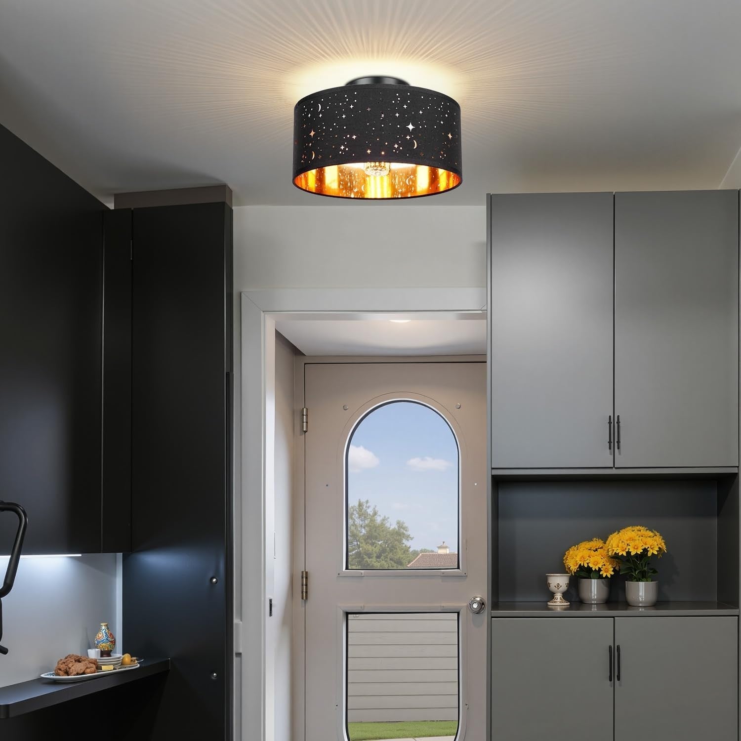 Black Star Cut Lampshade Gold Lined Modern Ceiling Pendant Light