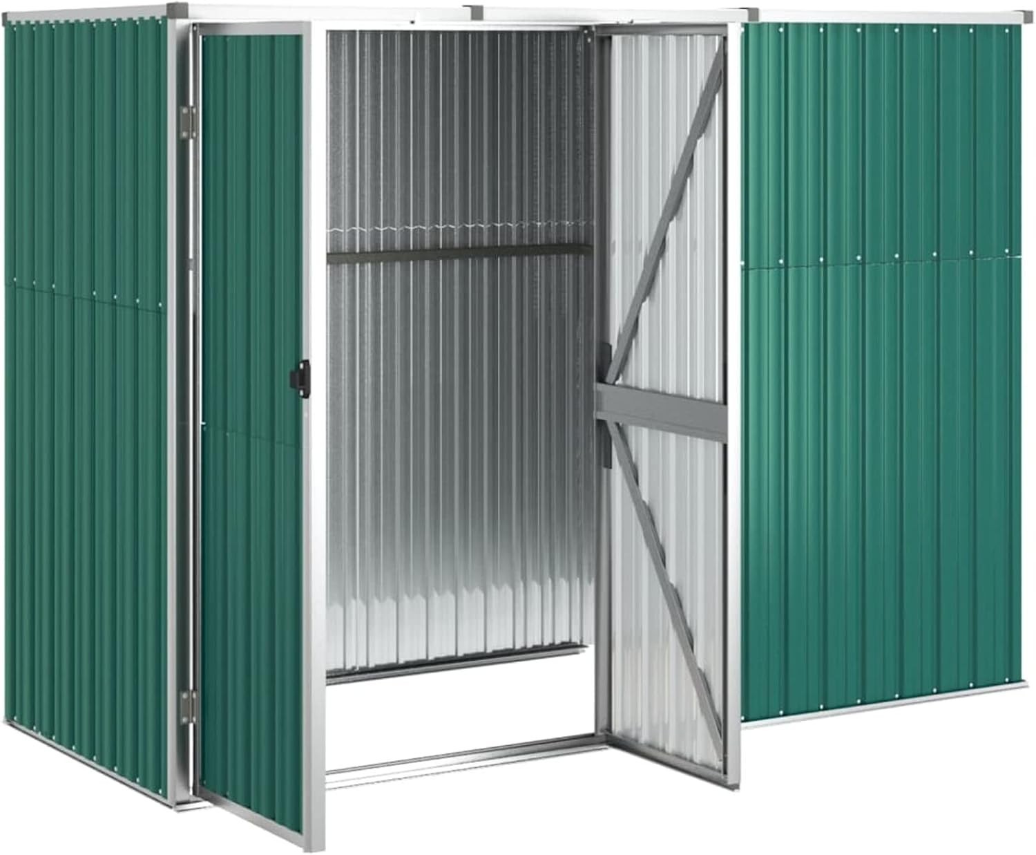 Outdoor Metal Garden Shed with Sloped Roof & Handle Green 225x89x161cm